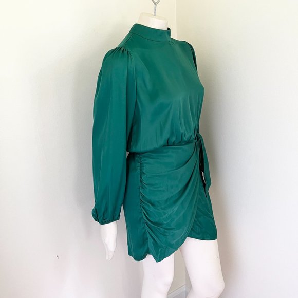 ZARA Mock Neck Satin Effect Mini Dress Wrap skirt SZ M fits like a S/M - Picture 8 of 11